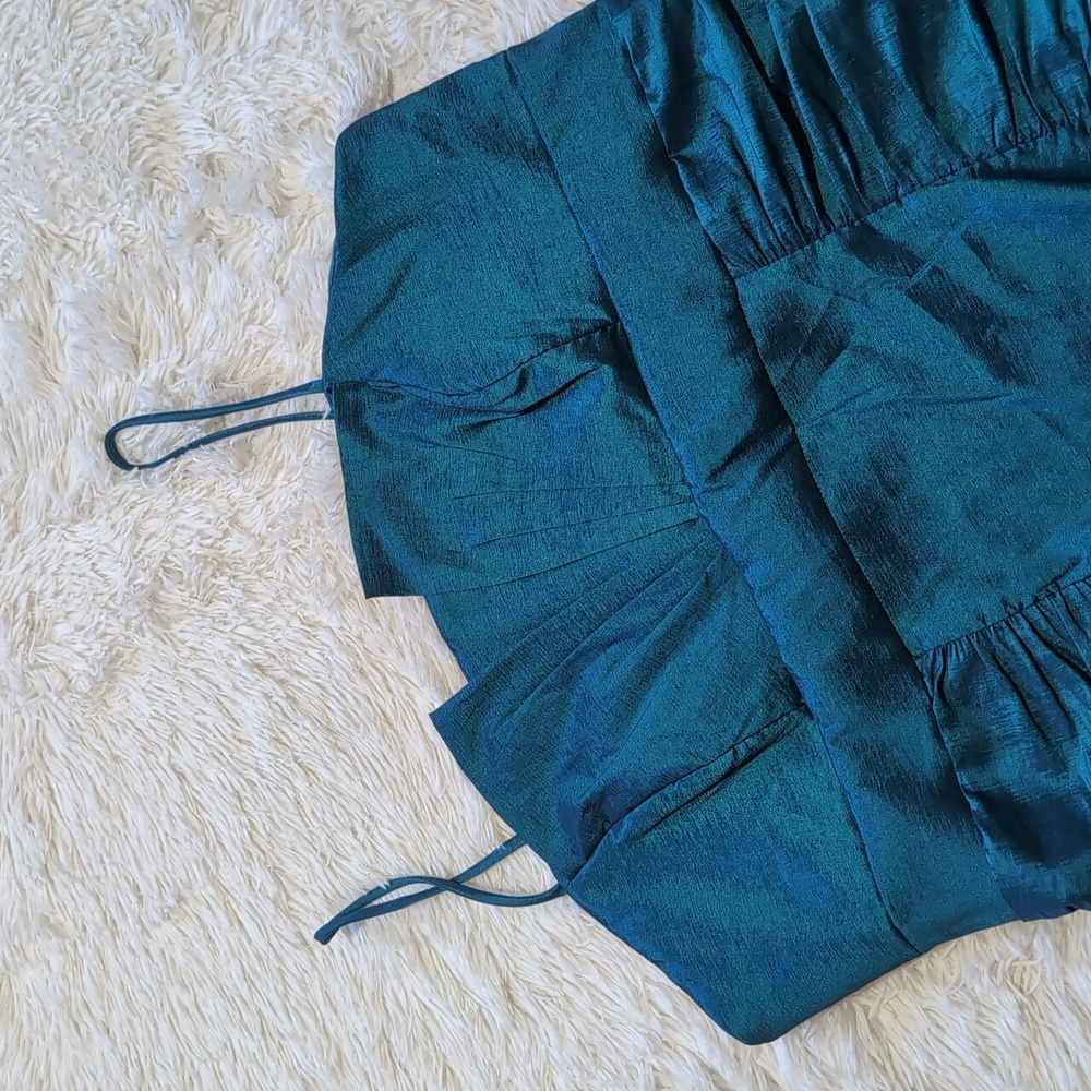 Y2K Vintage Cindy USA Iridescent Aqua Taffeta 2 Piece Cocktail Dress 3XL - Picture 3 of 16